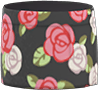 Red roses on black rose-print skirt